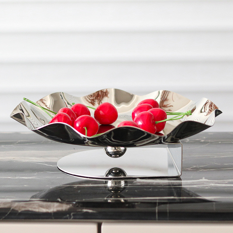 Minimalist soft decoration floating lace stainless steel fruit tray ornament for model homes, designer art, and hotel st