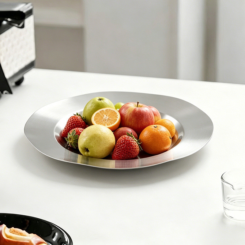 Minimalist irregular circular fruit plate ornament, modern simple style for hotel, home, model home, snack dish, cake pl