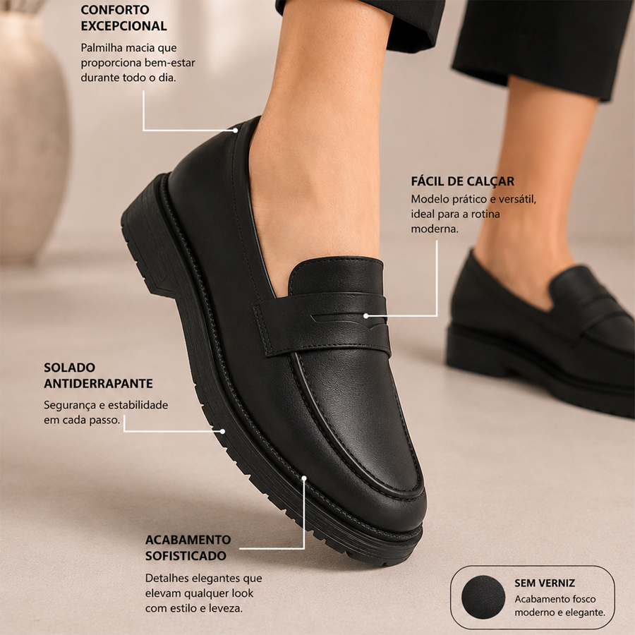 Mocassim Feminino Legítimo Elegante Sapato Tratorado Casual Loafer Slip On Oxford Plataforma Social