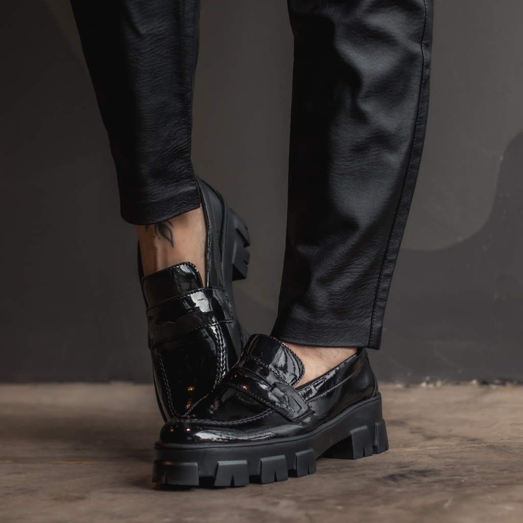 Mocassim Feminino Tratorado Plataforma Casual Confortável Social Preto
