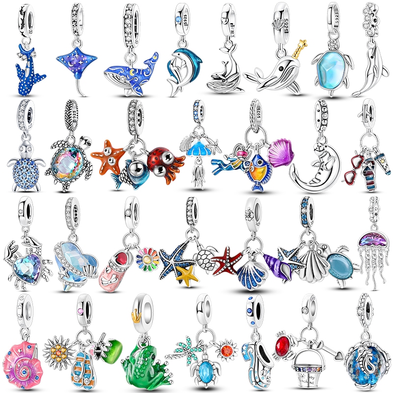 Summer New 925 Sterling Silver Crab Ocean Turtle Dolphin Charm Beads Fit Original Bracelet DIY Jewelry Travel Enthusiast