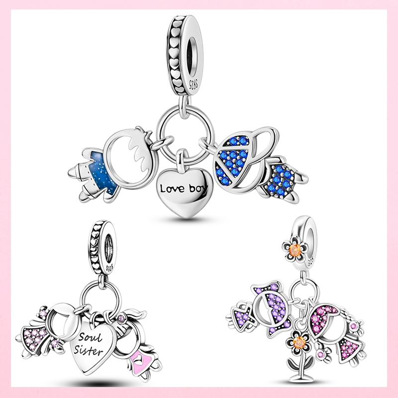 Original Dois Menino Contas De Encanto 925 Sterling Silver Fit Women Fashion Bracelet  Pingente Colar Jóias Confecção De