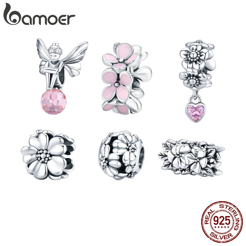 BAMOER Romantic Flower Series Charm Beads fit Original Bracelet 925 Sterling Silver Jewelry Accessories