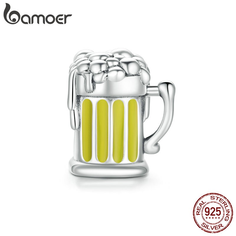 bamoer Beer Glass Charm fit Original Snake Bracelet 925 Sterling Silver Women Jewelry DIY Beads Enamel process Making SCC1671