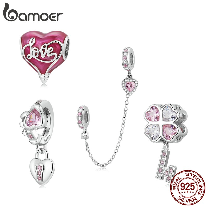 Bamoer Beads 925 Sterling Silver Valentine's Day Series Charme Estilo 4 Acessórios De Moda Fit DIY Bracelet E Colar
