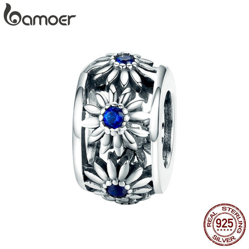Bamoer Vintage 925 Sterling Silver Empilhável Margarida Flor Spacer Beads Fit Charm Bracelet Jóias Diy Fazendo Scc1118