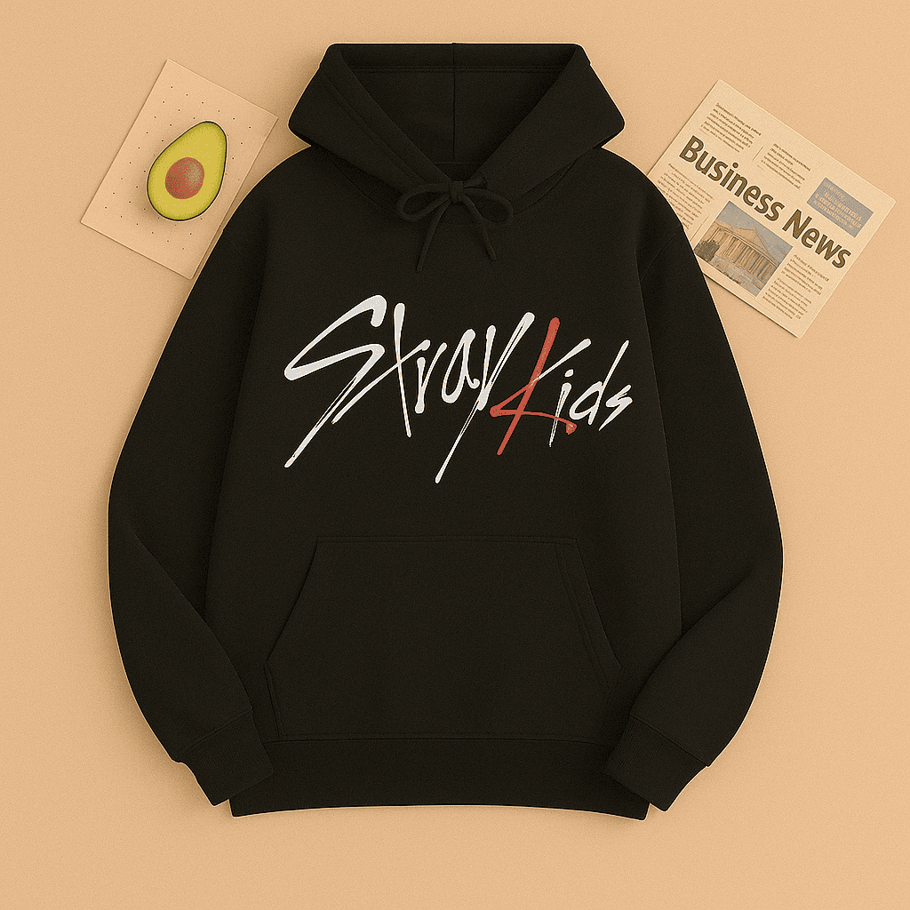 Moletom Canguru Banda Stray Kids Assinatura Escritos Moda K-Pop Unissex Promoção Envio Rápido
