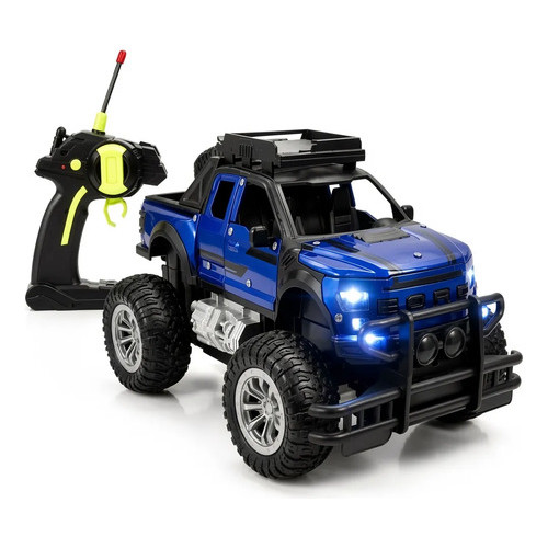 Carrinho De Controle Off Road Picape Truck Com Led Clinbing Azul 4x4 Climbing