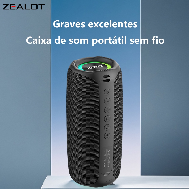 ZEALOT MP2 20W Caixa De Som Blootooth portátil 3600MAH, Bluetooth 5.4,Efeitos de Luz RGB