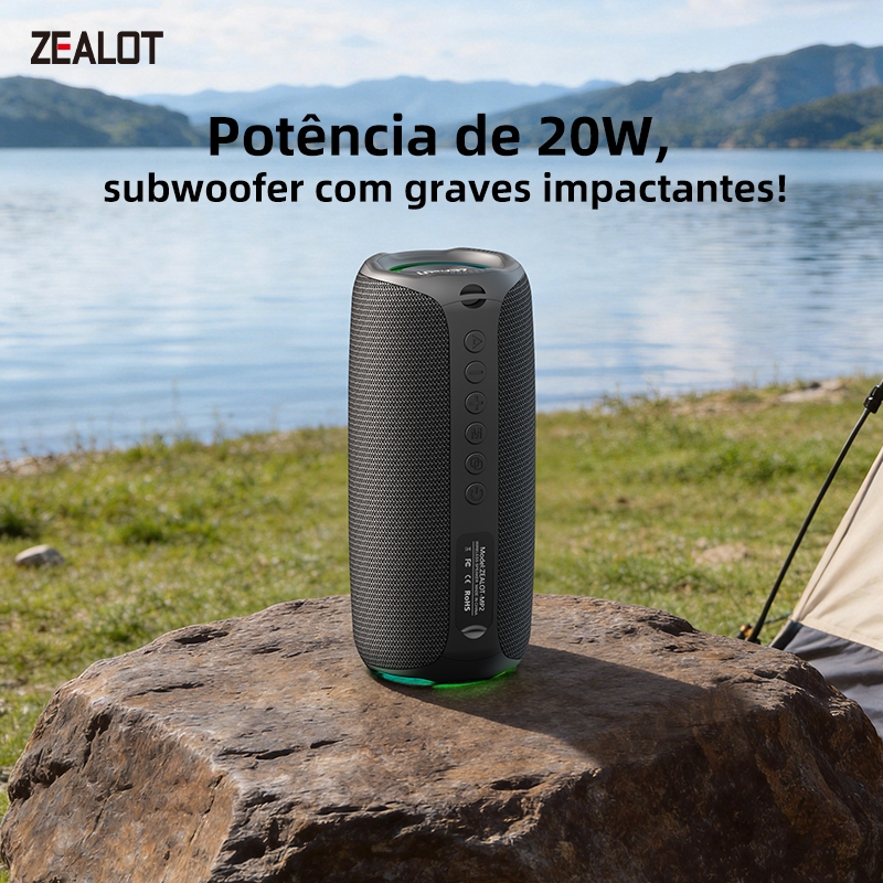 ZEALOT MP2 Caixa de Som Bluetooth Portátil 20W com Microfone | TWS Estéreo | Mini Caixa Potente para Festa Karaoke | Bat