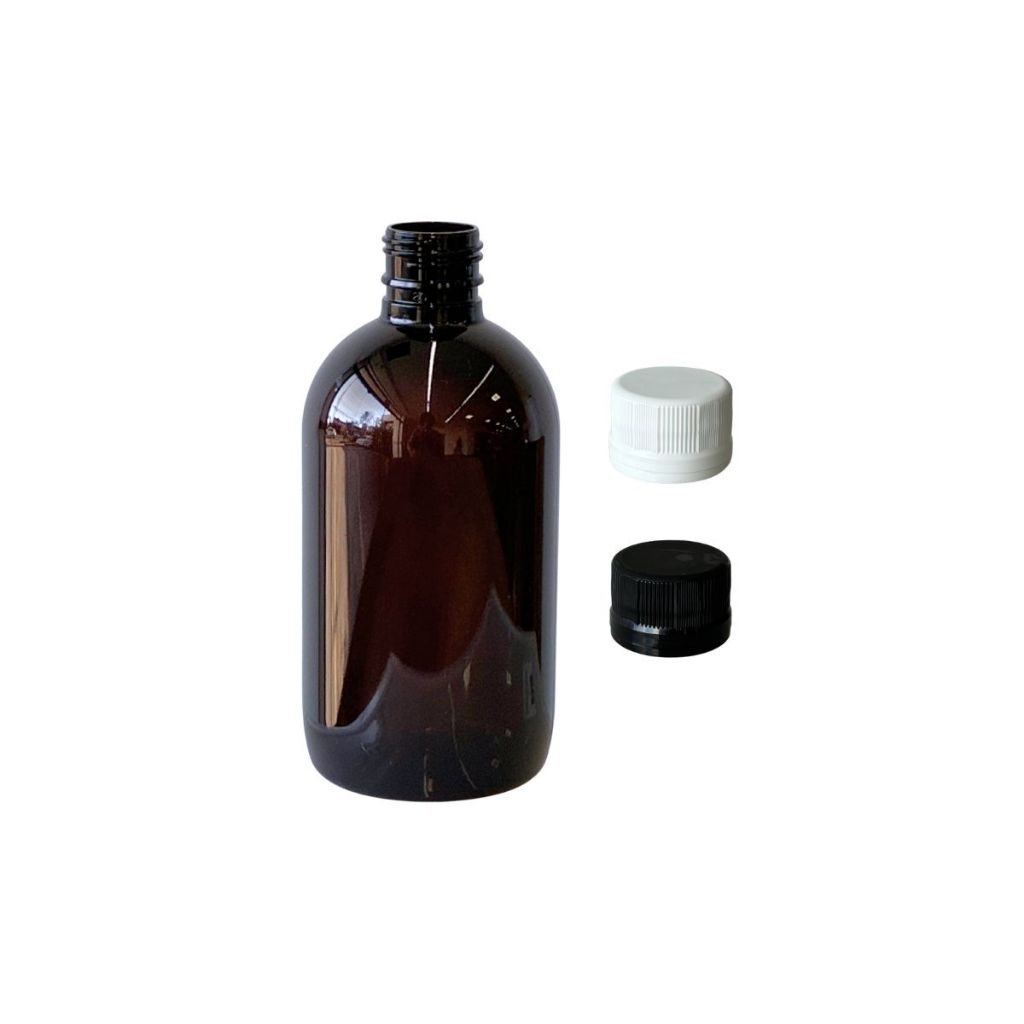 KIT 15 FRASCOS PET CILÍNCRIDO AMBAR 250ML C/ TAMPA ROSCA LACRE 24MM
