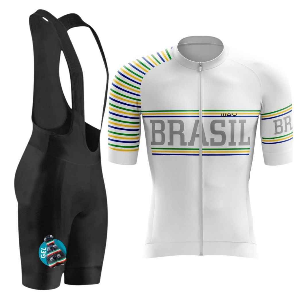 Conjunto Ciclismo Masculino  Kit Camisa Premium Brasil Zíper Bretelle Gel Ciclista  Bike  MTB  Speed