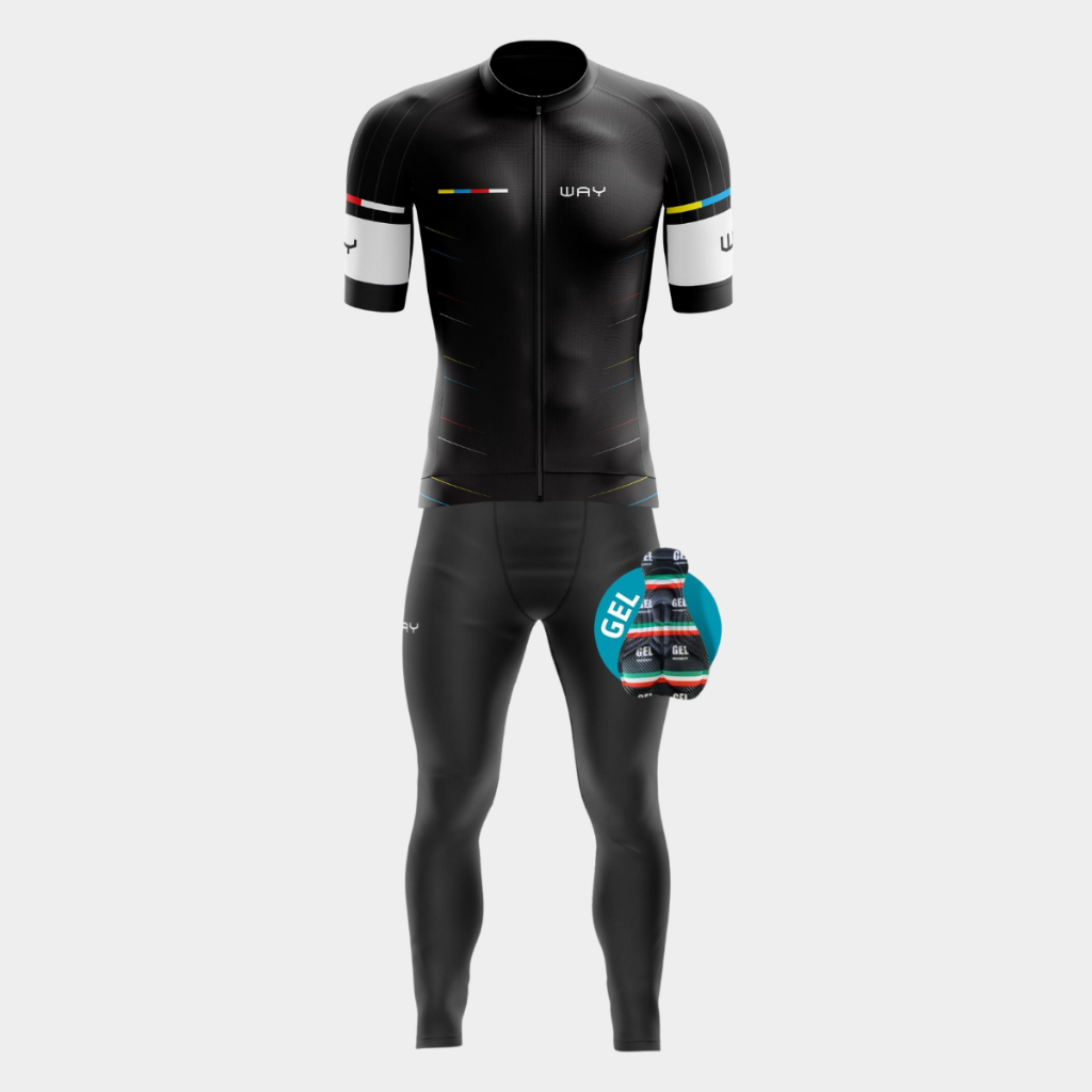 Kit Ciclismo Masculino Inverno Camisa Pro Uv Ziper Total Calça Forro Gel Bicicleta Pedal