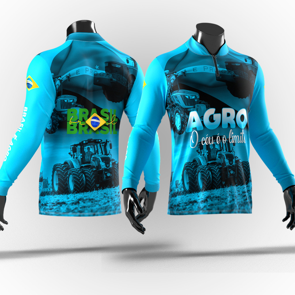 Camiseta Camisa Agro c/ Zíper Masculino UV Brasil Agropecuária  Masculina e Feminina UV Estampa Agro Rural Roça Brasil