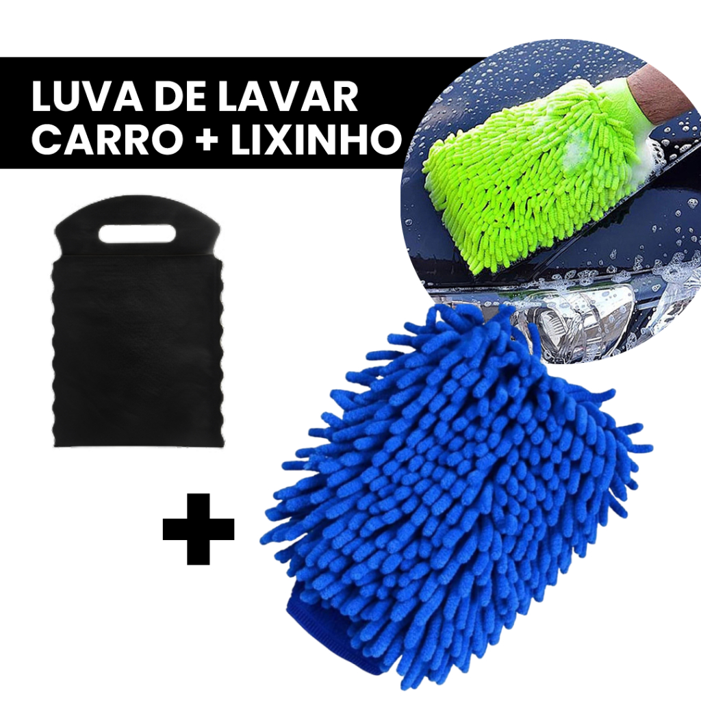 Luva de Microfibra para Limpeza + Lixinho p/ Carros, Móveis e Outras Superfícies - Multiuso
