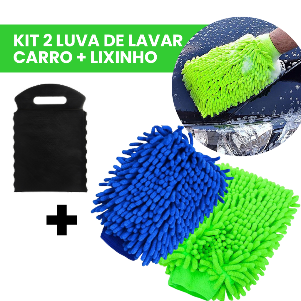Kit 02 Luvas Microfibra + Lixinho Automotivo para Carro Limpeza em geral