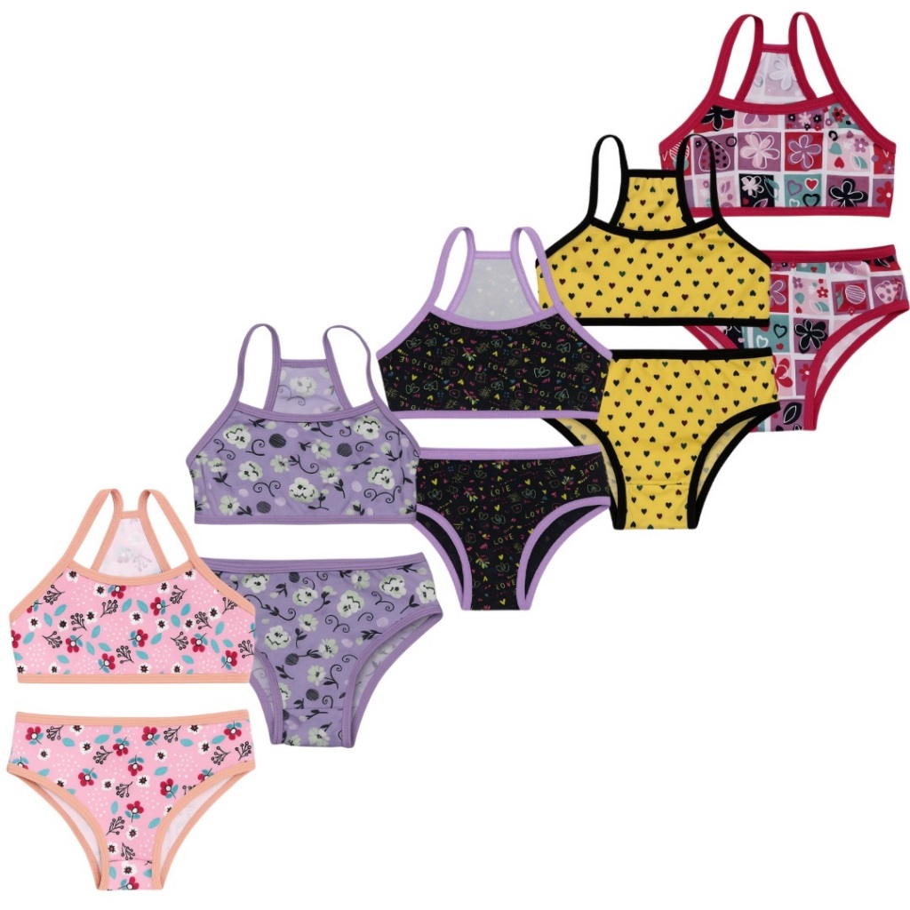 6 Conjunto infantil Estampado top e calcinha menina