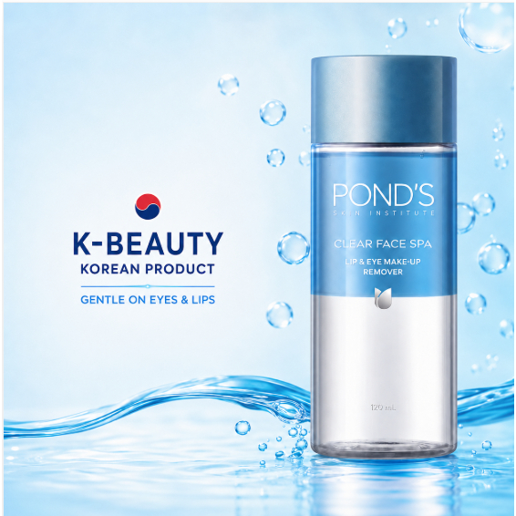 POND'S Clear Face Spa Removedor De Maquiagem Para Lábios E Olhos 2 Camadas 120ml 1 Unidade Limpador Suave