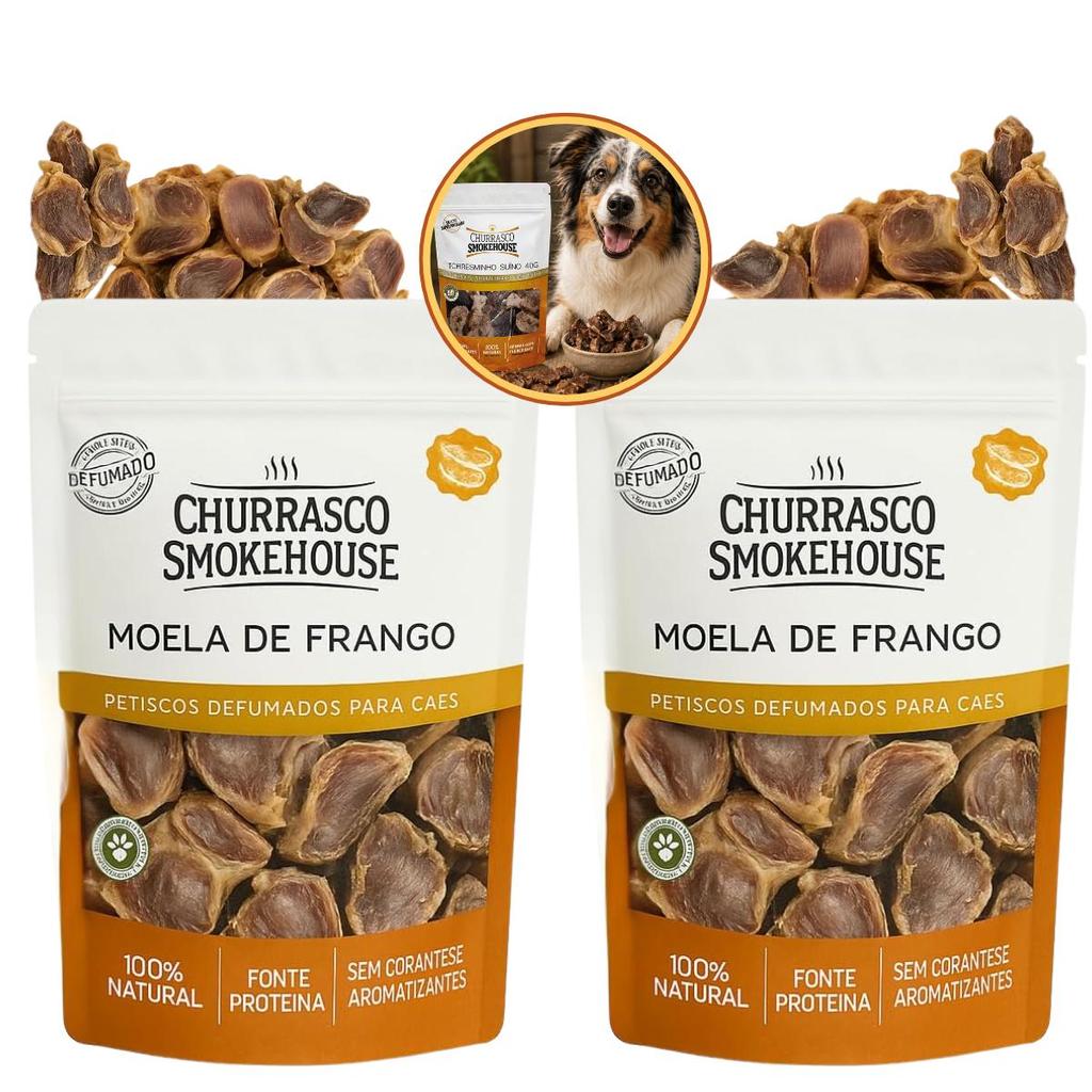 Moela de Frango 80g Churrasco Smokehouse Petisco Natural para Cachorro e Gatos