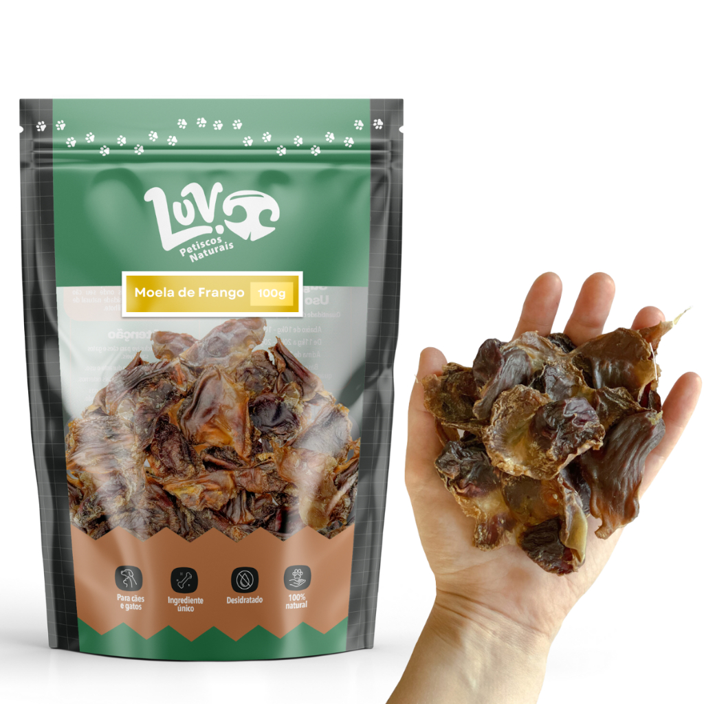 Moela de Frango Petisco Natural Desidratado Pet Para Cachorro e Gatos  100g - LUV