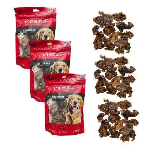 Kit 3 pacotes Moela De Frango Desidratada P/ Cães Mastig c/ 80g cada Petisco Natural Adestramento