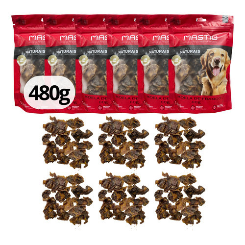 Kit C/ 6 Pct  Moela De Frango Desidratada P/ Cães Mastig c/ 80g cada Petisco Natural Adestramento