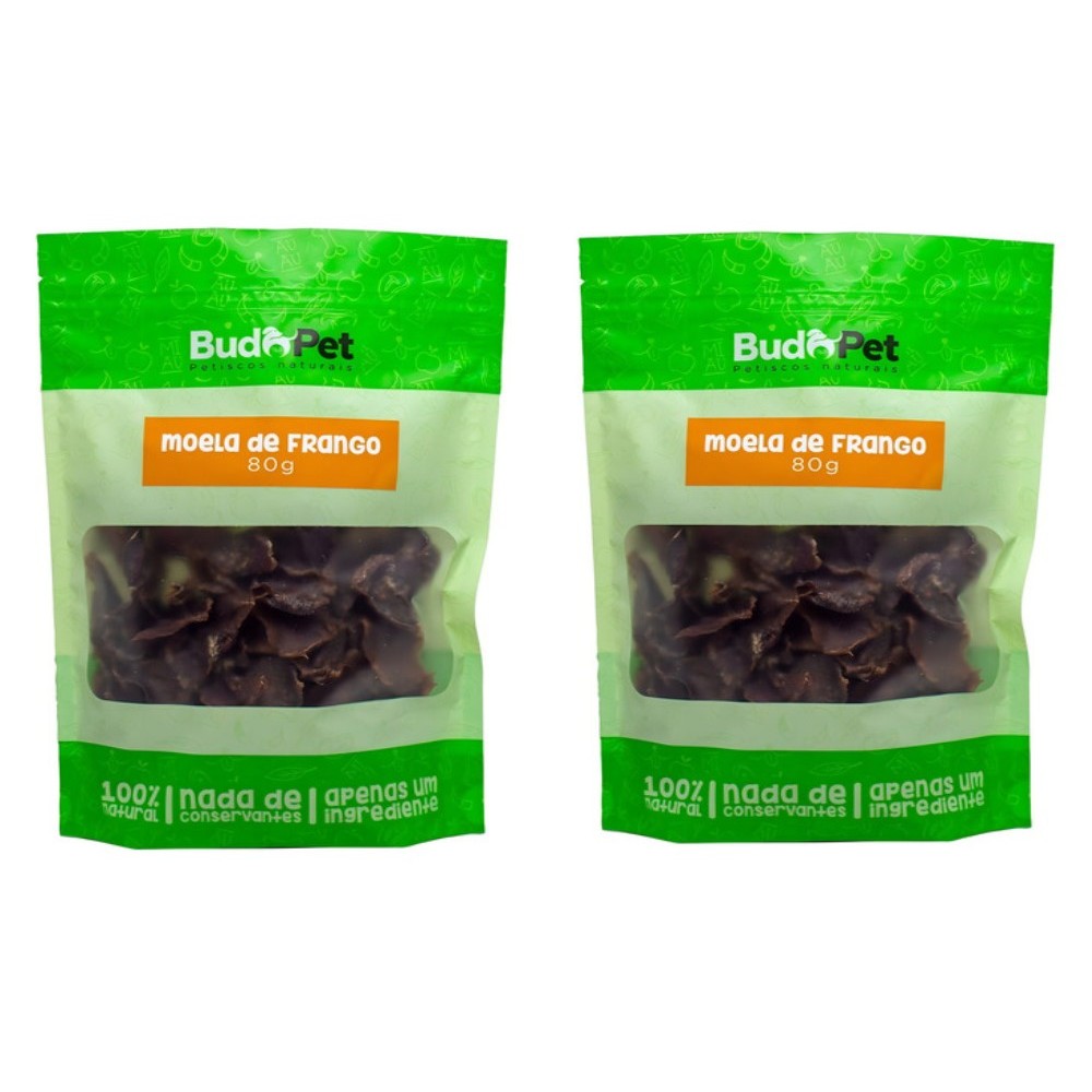 Kit 2 Petisco Natural P/ Cães E Gatos Budopet Moela De Frango 80g