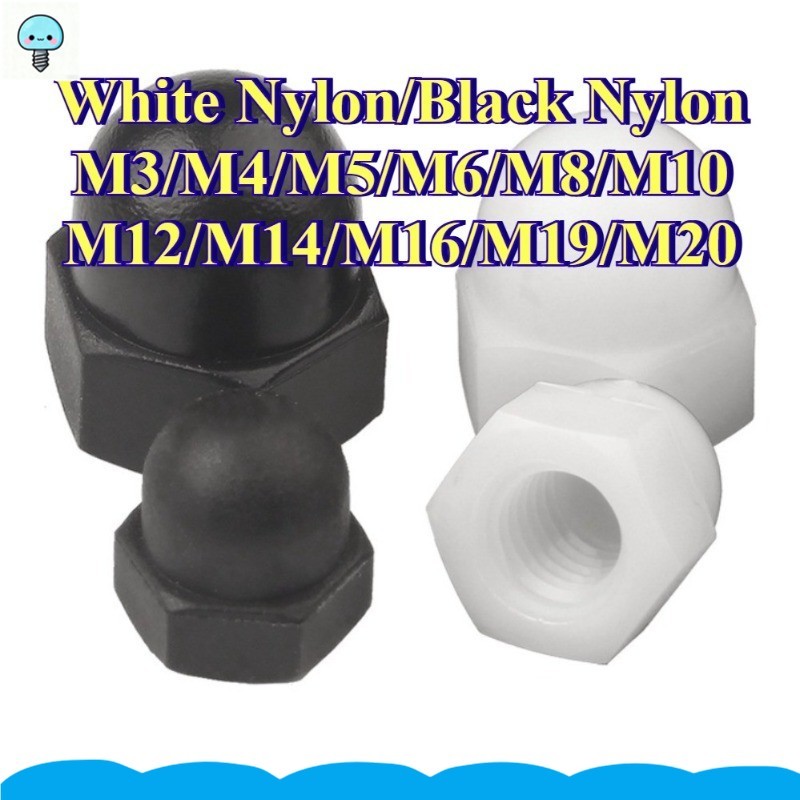 Porca Decorativa De Nylon Preta/Branca M3/M4/M5/M6/M8-M20 GHA