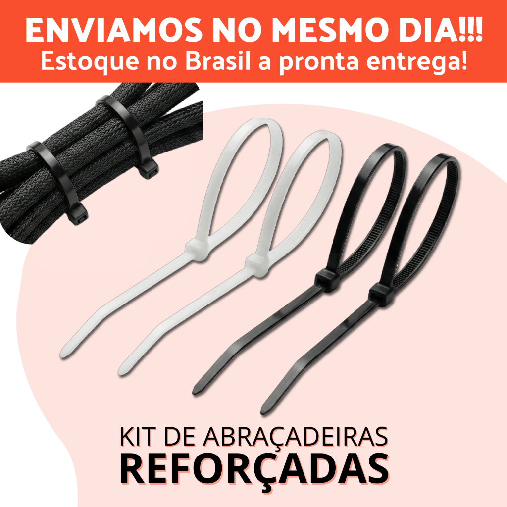 Kit Abraçadeiras de Nylon Preta ou Branca 100mm a 400mm Lacre UV Resistente - Escolha a medida e quantidade