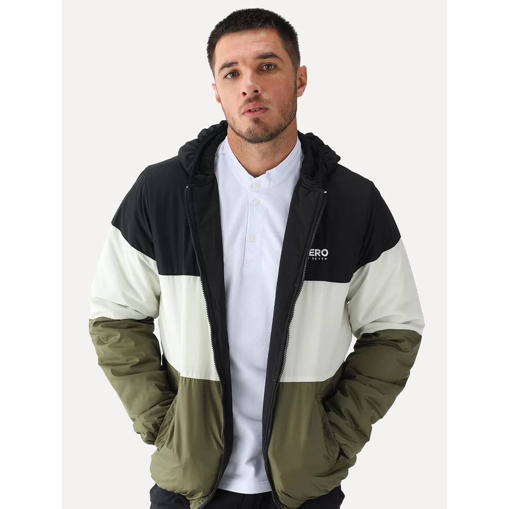 Jaqueta Aeropostale Masculina Dupla Face Nylon Colorblock Preta/Branca/Militar
