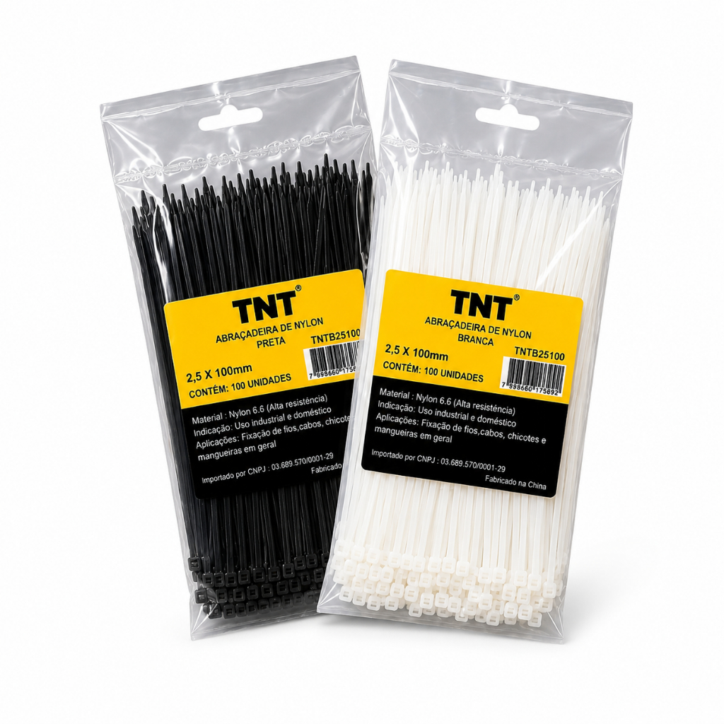 Kit 100 Abraçadeiras de Nylon Branca/Preta Enforca Gato Fita Tipo Hellerman TNT