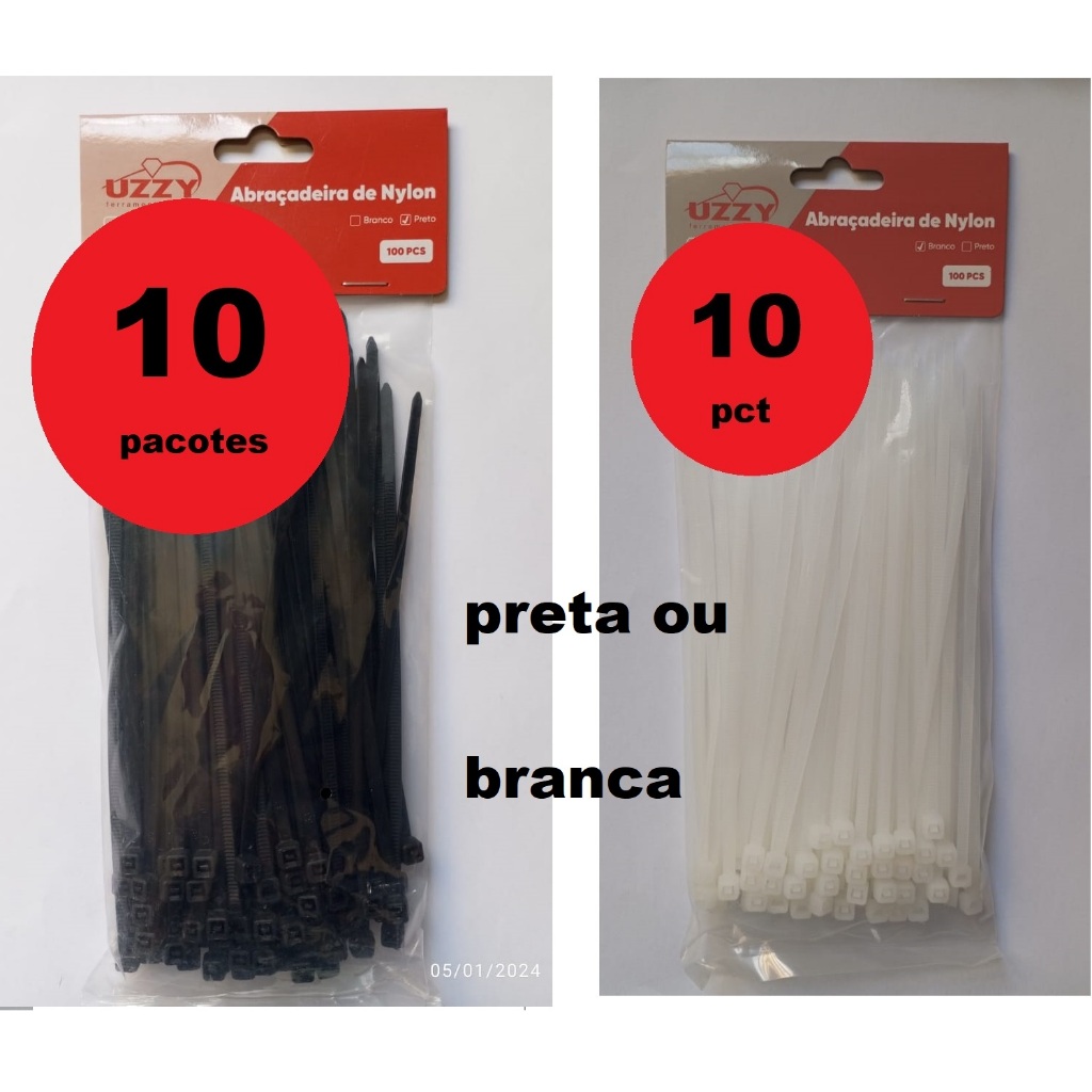 10 pacotes Abraçadeira de nylon 30x3,6mm preta ou branca enforca gato cinta plástica- 1000 unidades