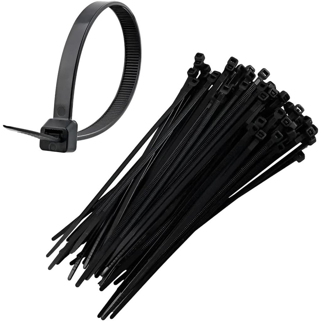 Kit com 100 Unidades Abraçadeira de Nylon Preta/Branca Trava por Catraca para Organização de Cabos e Objetos - LUATEK