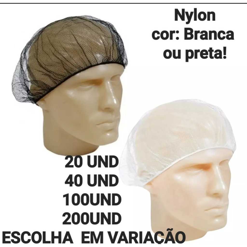 Touca De Nylon Preta Branca Redinha Descartável Reutilizável  Unidades - Inoven
