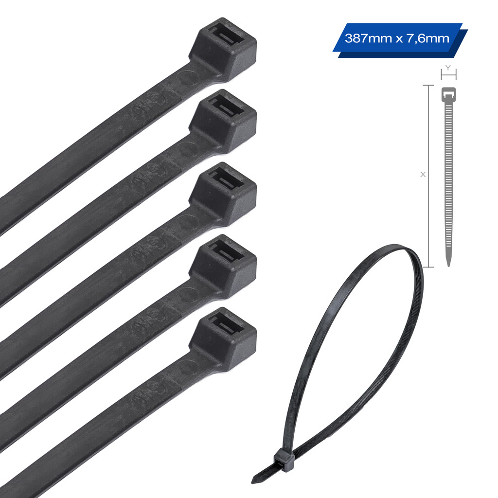 100un Abraçadeira Nylon 387mm 7,6mm Preta Branca Trabr7054