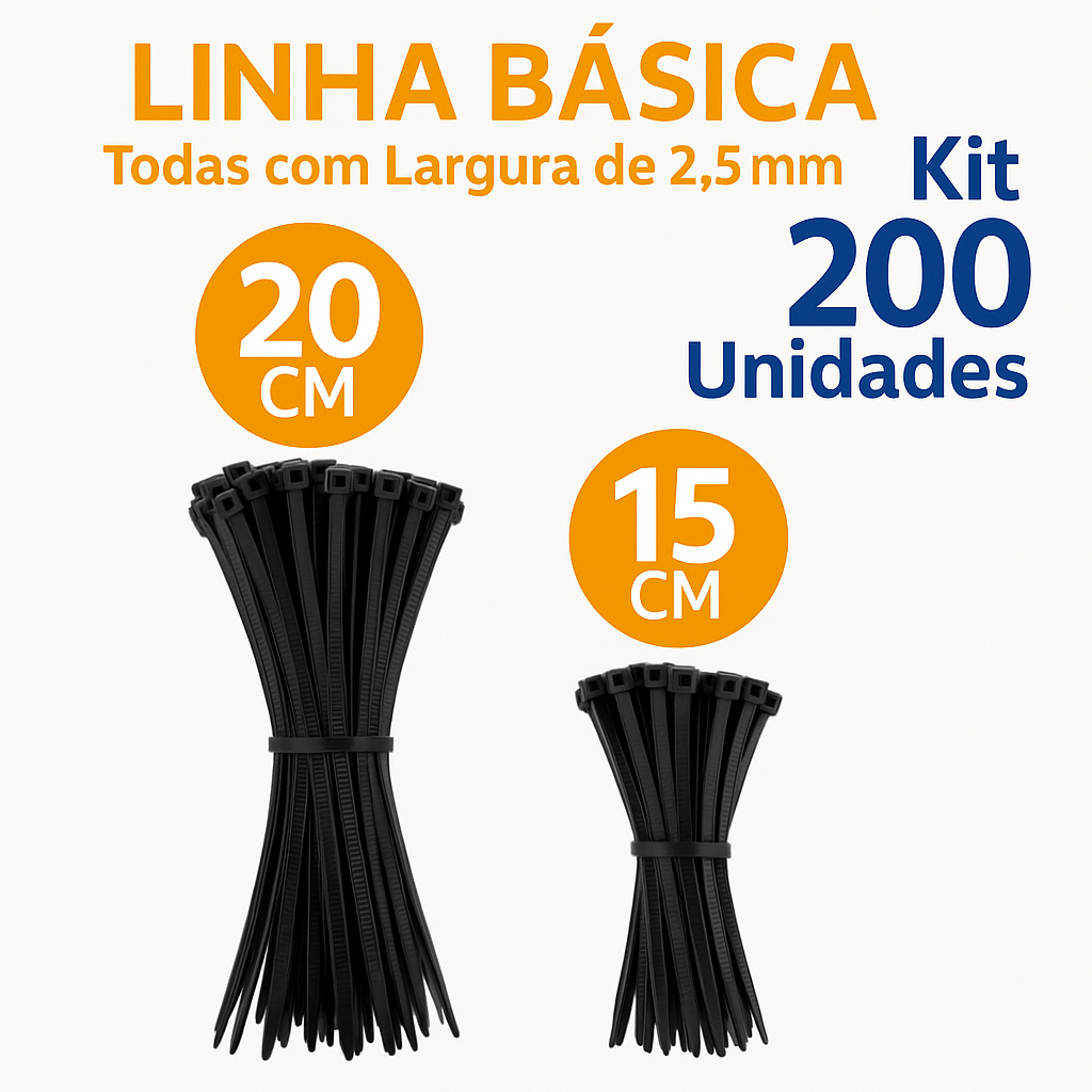 Kit 200 Unidades 15 20 cm Abraçadeira Fita Hellerman Enforca Gato Fita Cinta Plástica Presilha Nylon Preta Branca