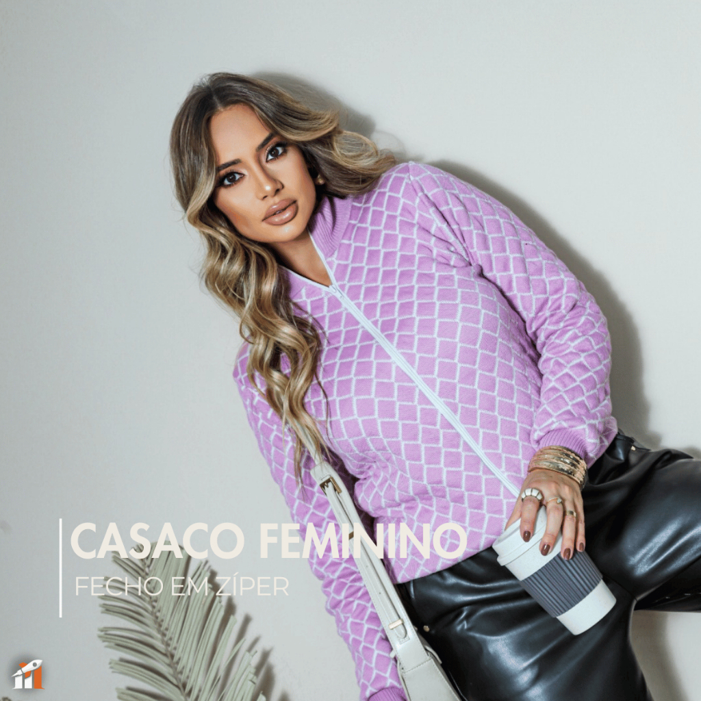 Casaco Feminino Blusa Fecho Em Zíper Jacquard Manga Longa Jaqueta Elegante Moda Outono Inverno