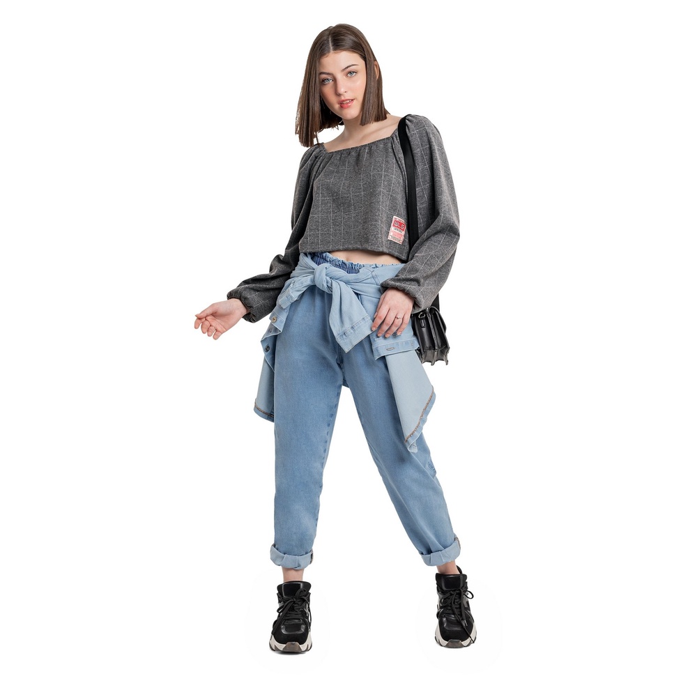 Blusa Cropped em Jacquard Infantil Gloss
