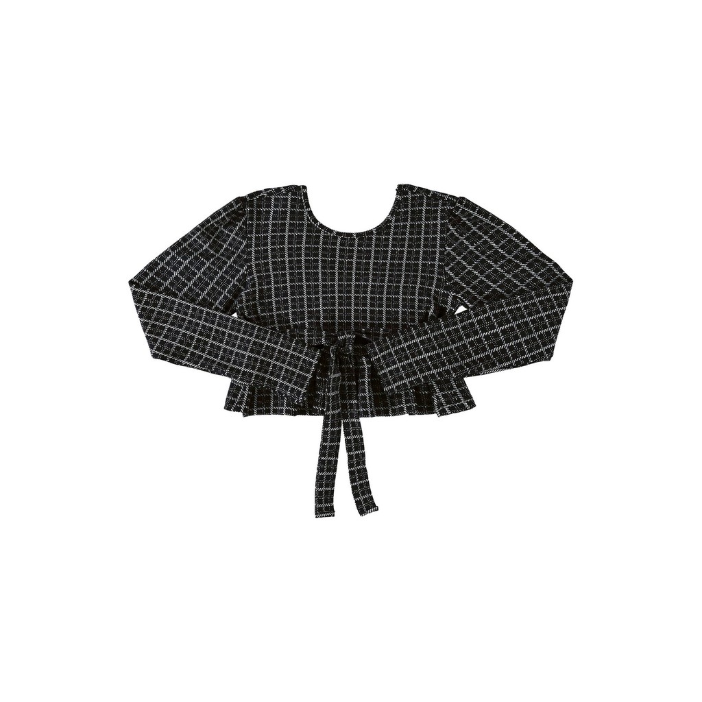 Blusa Cropped Xadrez em Jacquard Juvenil Gloss