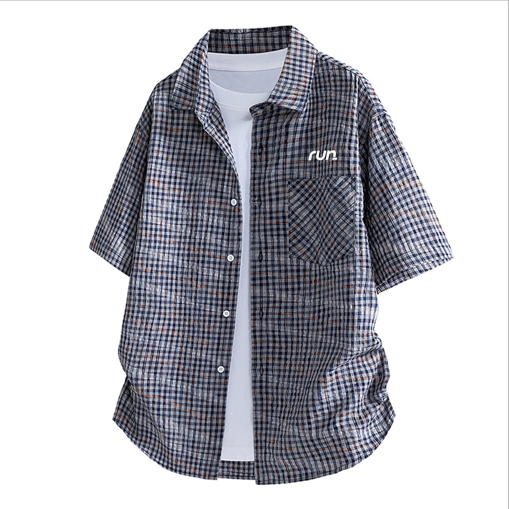 Verão Na Moda Solto Ajuste Cinco Mangas Jacquard Polo Casual Casal Camisa