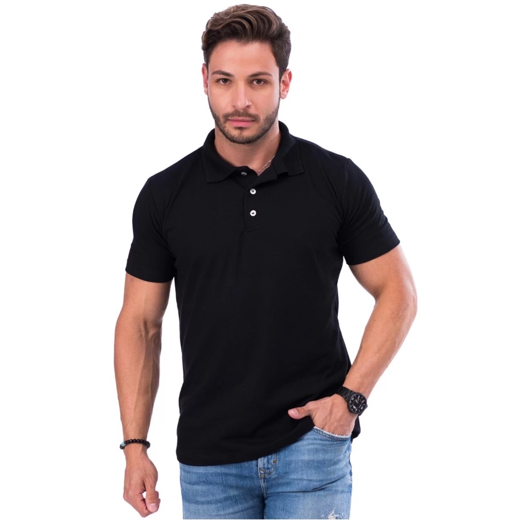 Camisa Camiseta Gola Polo Masculina Piquet Gola Jacquard 100% Algodão Premium