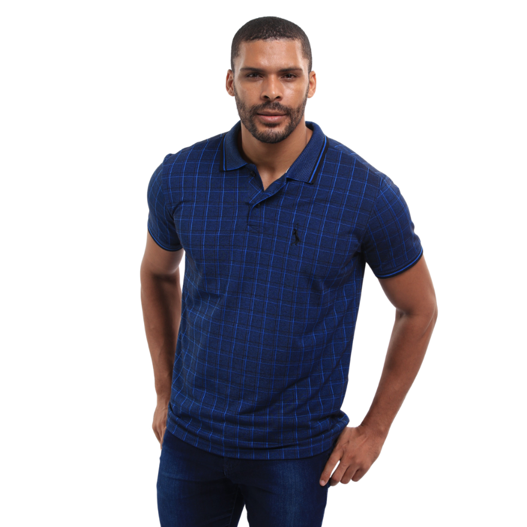 Camisa Masculina Polo Xadrez Piquet Jacquard Algodão Manga Curta P Ao G3