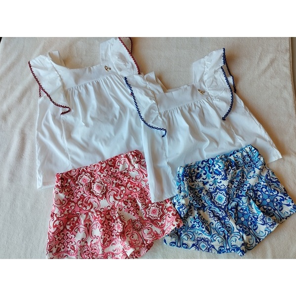 Conjunto infantil feminino blusa e shorts jacquard tecido pano tamanho 1/2/3