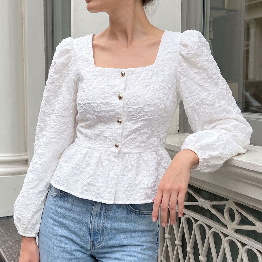 Camisa De Manga Comprida jacquard casual Feminina Cortada , Lanterna Com Gola Quadrada De Outono 2026