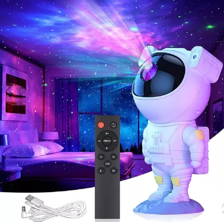 Projetor De Luz Noturna Luminária Astronauta Projeto Galáxia Led Nebulosa Estrelado Com Controle