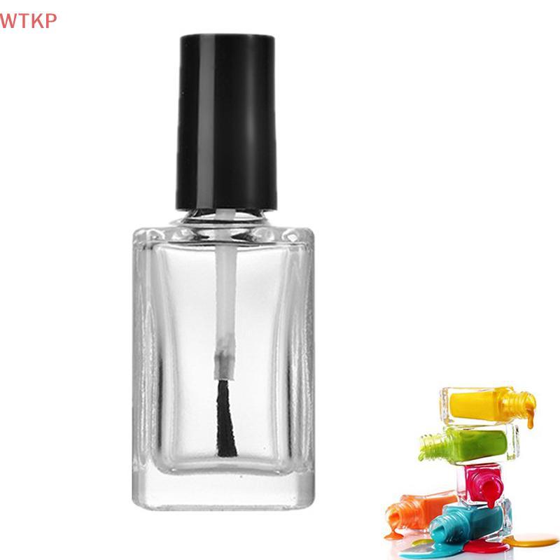 1 Pçs 15ML Tampa Quadrada Pequena Em Forma De Vidro Vazio Esmalte Garrafas Claras Com Bal E Escova Macia Para Viagens Ca