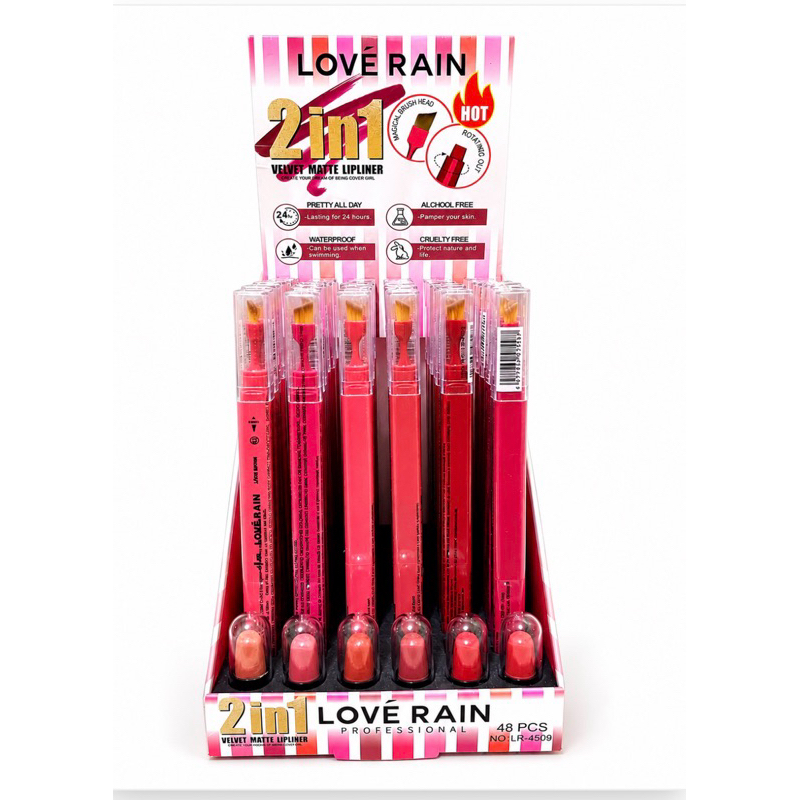 Lápis Labial 2 em 1 Love Rain Matte com Pincel / delineador de Boca Longa Duração à Prova Dágua