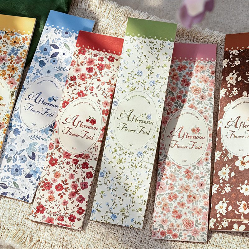 ENWEI 15 Peças [Série De Campo De Flores De Pós] Luz Floral Azul Gelo Vintage Borda Longa Notas Adesivas Graváveis Bloco