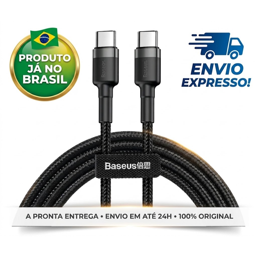 Cabo Baseus Turbo Tipo- C Duplo Cafule 60w Qc 3.0 1m Cor Preto Cabo Baseus Turbo Tipo- C Duplo Cafule 60w Qc 3.0 1M