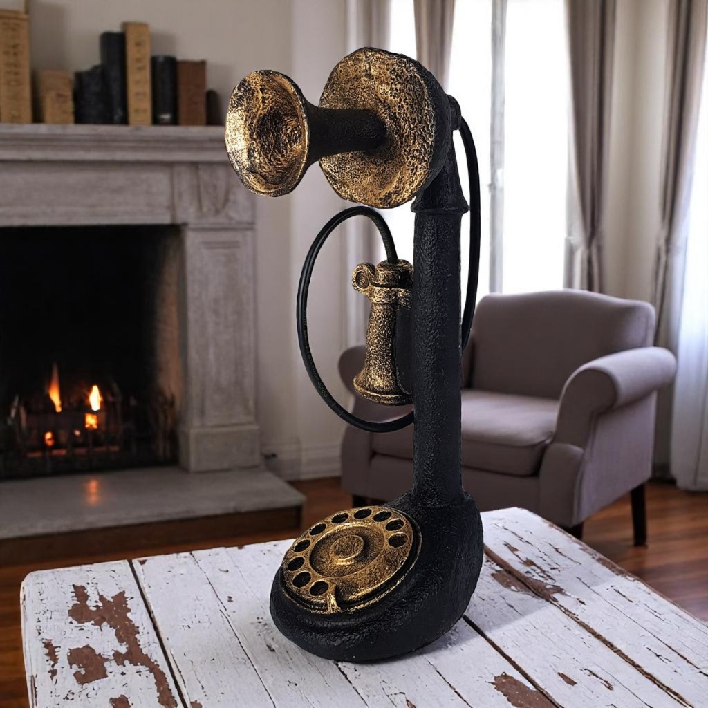 Telefone Decorativo Antigo Retro Vintage Enfeite Em Resina 29cm